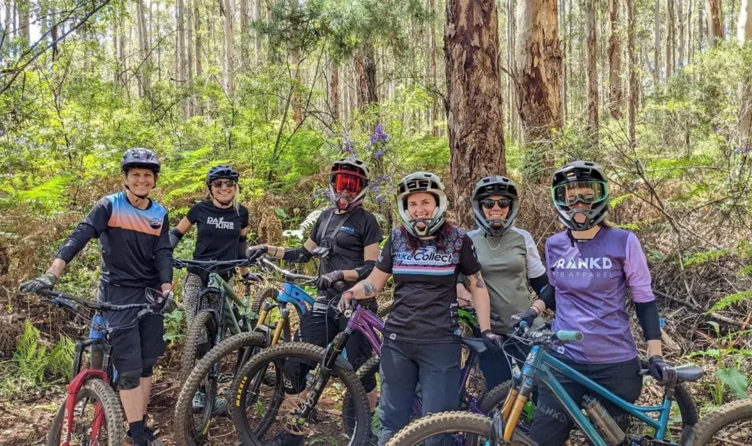 A group of mountain bike cyclists in the forest. Margaret River experience for Swell Stays guests