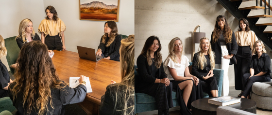 Banner with photos of the Swell Stays team in a meeting room and in a living room.