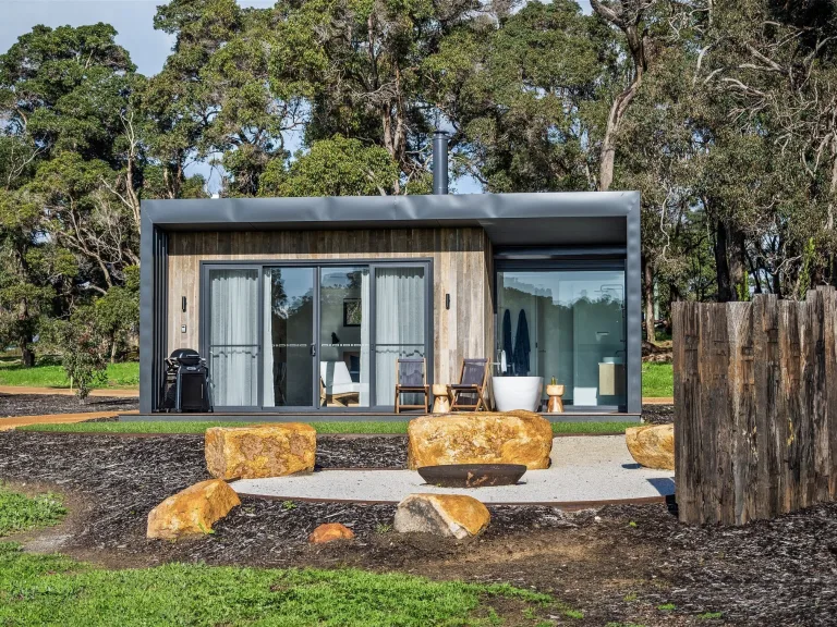 Walburra Brook Chalet with a fire pit.